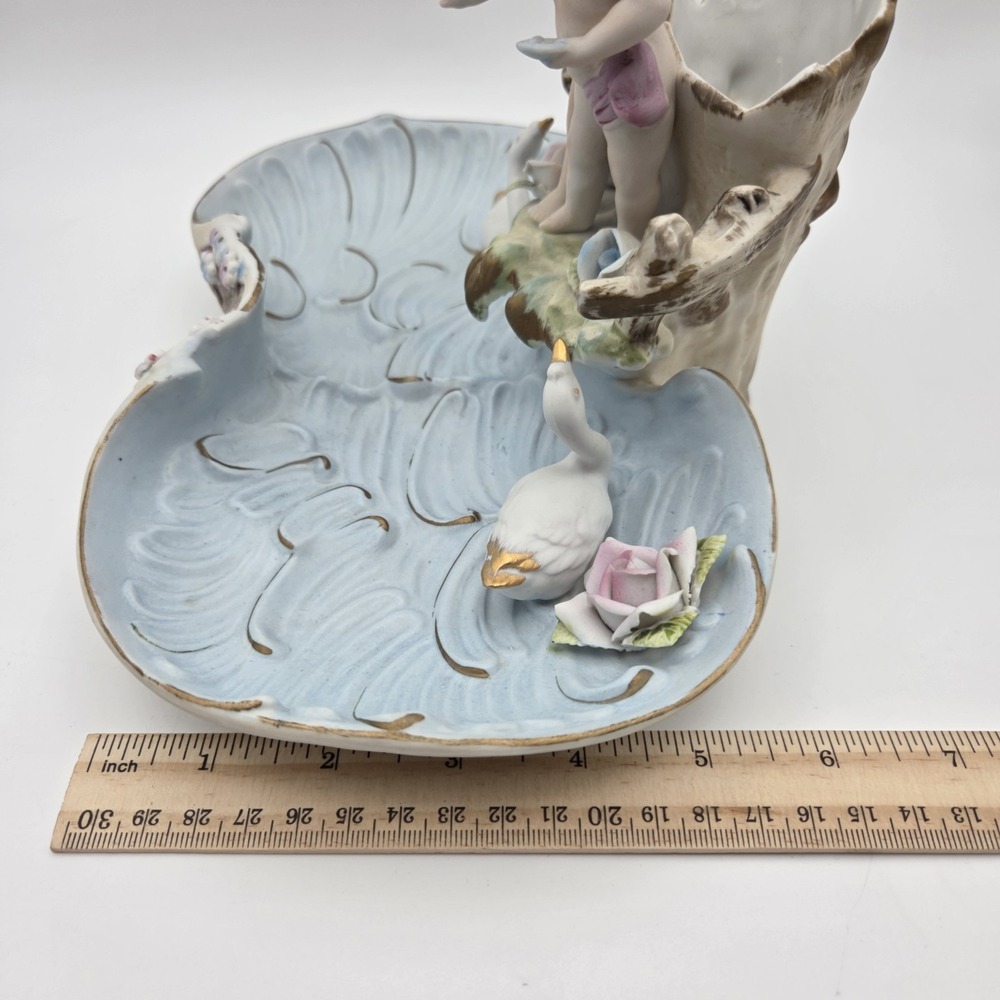 Vintage Baroque Porcelain Putti Centerpiece Planter With Cherubs Swans & Flowers - Picture 16 of 16